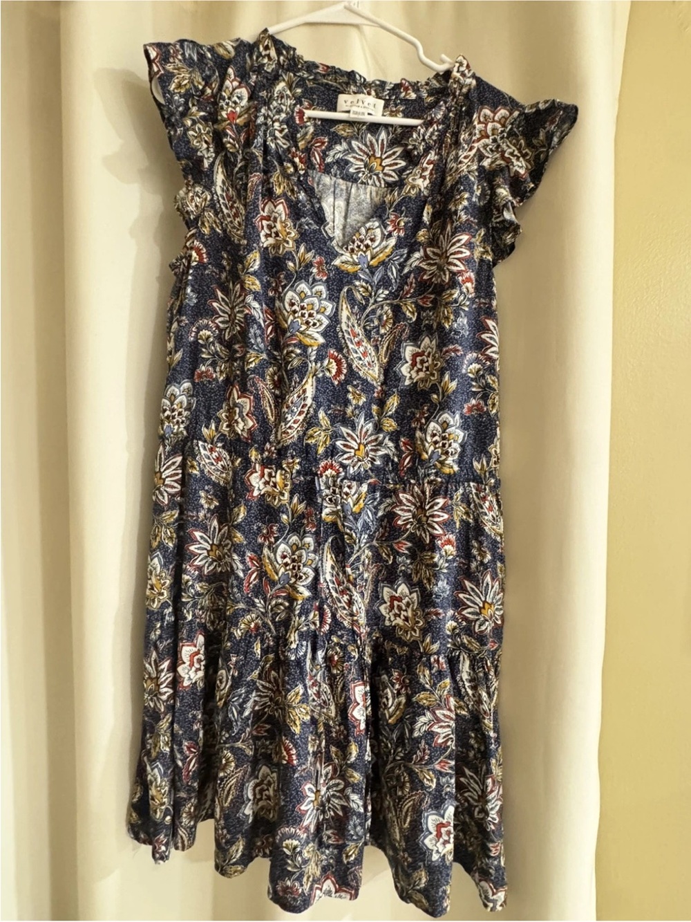Velvet by Graham & Spencer Navy Floral Tiered Ruffle Dress